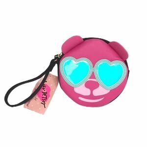 Betsey Johnson Bear With Sunglasses Coin Purse Wristlet, Pink